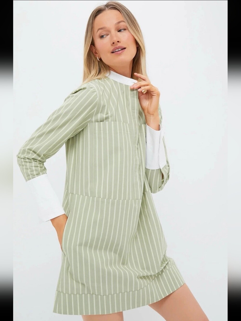 Tuckernuck Pomander Place Green Stripe Rohan Shirt Dress Long Sleeve Cotton Sz S